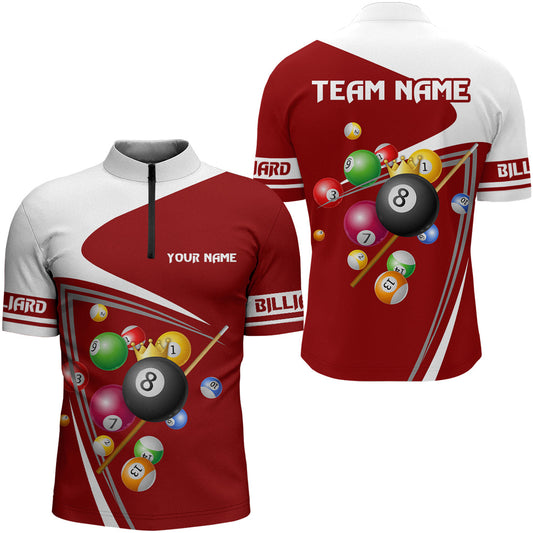 Maxcorners Custom Red 8 Ball Crown Billiard Shirt Billiard Jersey for Men Billiard Gifts Polo & 1/4 Zip LM0412