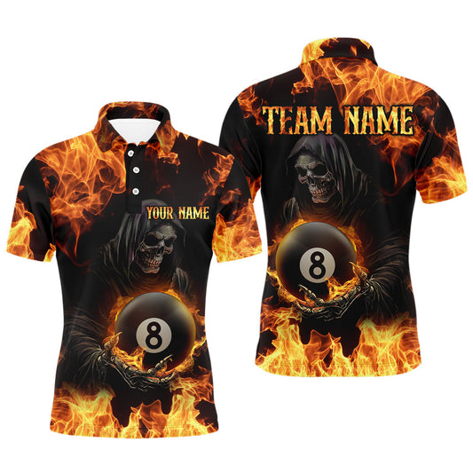 Maxcorners Flame Skeleton 8 Ball Billiard Shirts for Men Custom Billiard Team Shirts Polo & 1/4 Zip LM2901