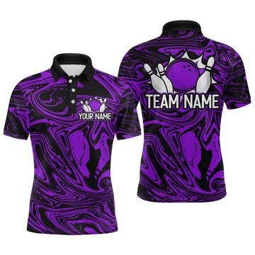 Maxcorners Custom Purple Bowling Men Bowling Shirt Polo & Quarter-Zip Bowling Team Jerseys MT1706