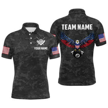 Maxcorners Billiard Shirt For Men Custom Name American Flag Eagle Billiard Jersey 8 Ball Pool Billiard For Men Team Shirt