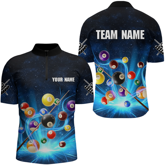 Maxcorners Custom Galaxy 8 Ball Billiard Shirts for Men Billiard Team Shirts Billiard League Polo & 1/4 Zipper LM0412