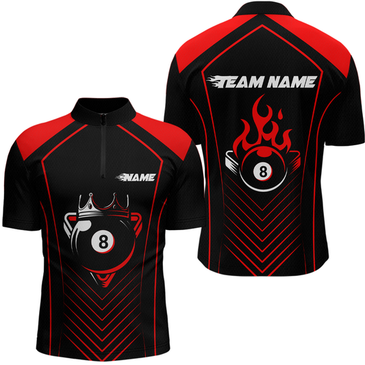 Maxcorners Customized Red 8 Ball Pool Crown Men'S Billiard Shirts, Billiard Team Shirts Polo & 1/4 Zip Shirts