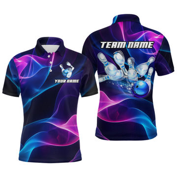 Maxcorners Custom Galaxy Bowling Jersey for Men Polo & 1/4 Zip Bowling Team Shirts Bowling League