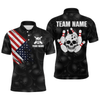 Maxcorners Skull Us Flag Bowling Shirt For Men Personalized Patriotic Bowling Team Jersey Shirts Polo & Quarter-Zip