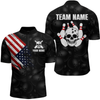 Maxcorners Skull Us Flag Bowling Shirt For Men Personalized Patriotic Bowling Team Jersey Shirts Polo & Quarter-Zip