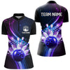 Maxcorners Purple Galaxy Bowling Jersey Men Women Custom Bowling Team Shirts Unisex Bowling Polo Quarter-Zip