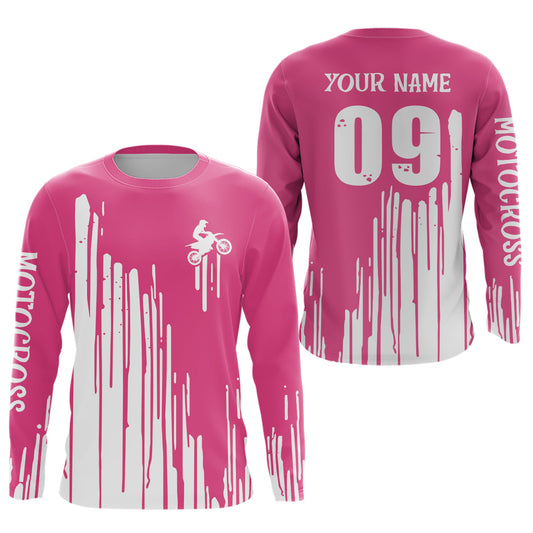 Maxcorners Adult&Kid pink custom dirt bike jersey Motocross jersey upf30+ mens women Motocross Shirt| MT2709