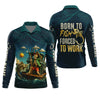 Maxcorners Born To Fish Forced To Work Funny Skeleton Fishing UPF Shirts, Presents For Fishermen, Men's Fishing Shirt