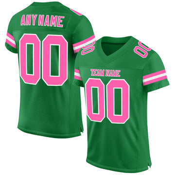 Maxcorners Custom Grass Green Pink-White Mesh Authentic Football Jersey LM2605