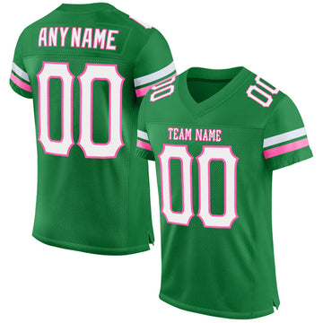 Maxcorners Custom Grass Green White-Pink Mesh Authentic Football Jersey LM2605