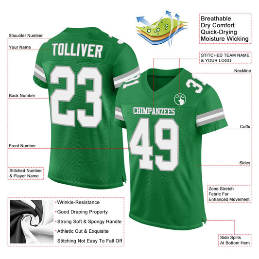 Maxcorners Custom Grass Green White-Gray Mesh Authentic Football Jersey LM2605