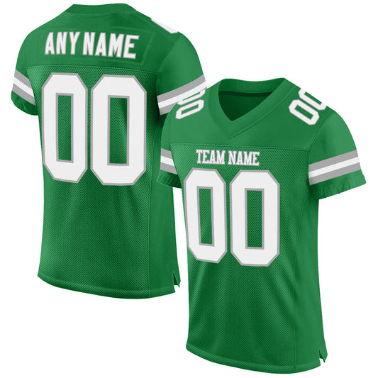 Maxcorners Custom Grass Green White-Gray Mesh Authentic Football Jersey LM2605