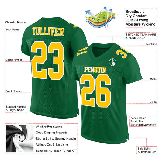 Maxcorners Custom Kelly Green Gold-White Mesh Authentic Football Jersey LM2605