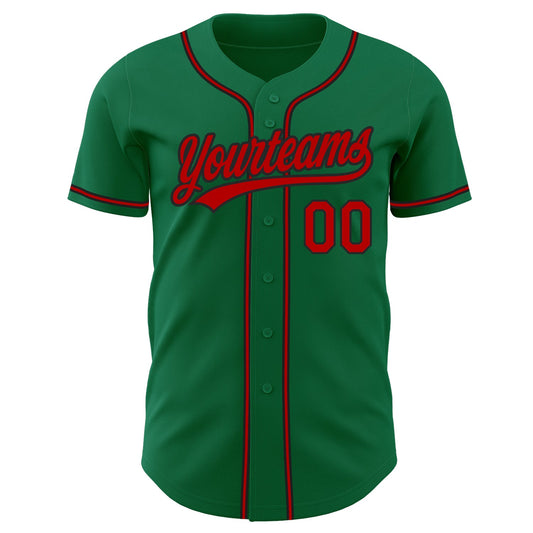 Maxcorners Custom Kelly Green Red-Black Authentic Baseball Jersey LM2605