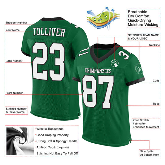 Maxcorners Custom Kelly Green White-Black Mesh Authentic Football Jersey LM2605