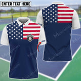 MaxCorners Personalized Name Pickleball US Flag 3D Polo Shirt