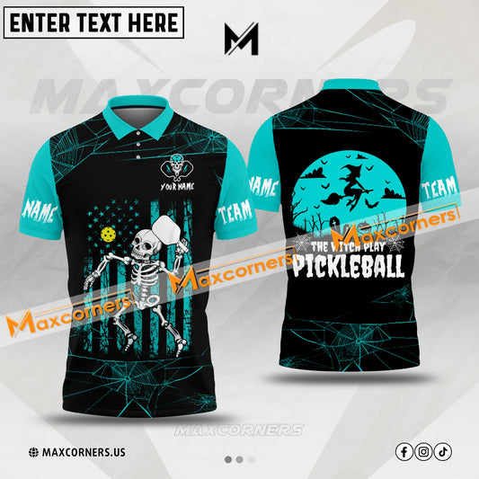 Maxcorners Pickleball Skull Halloween Mutilcolor Options Personalized Name & Team Name 3D Shirt (4 colors)