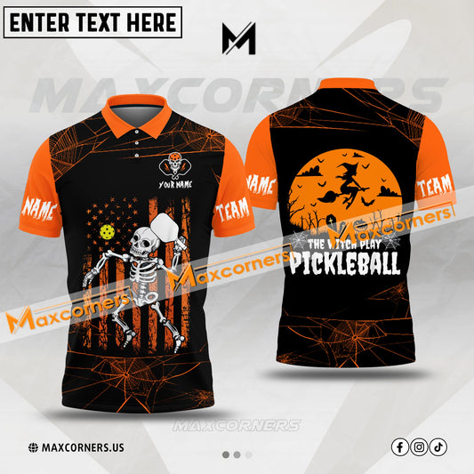 Maxcorners Pickleball Skull Halloween Mutilcolor Options Personalized Name & Team Name 3D Shirt (4 colors)