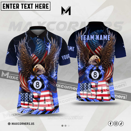 Maxcorners Billiard Eagle Ball 8 Fire Multicolor Options Personalized Name, Team Name 3D Polo Shirt (4 Colors)