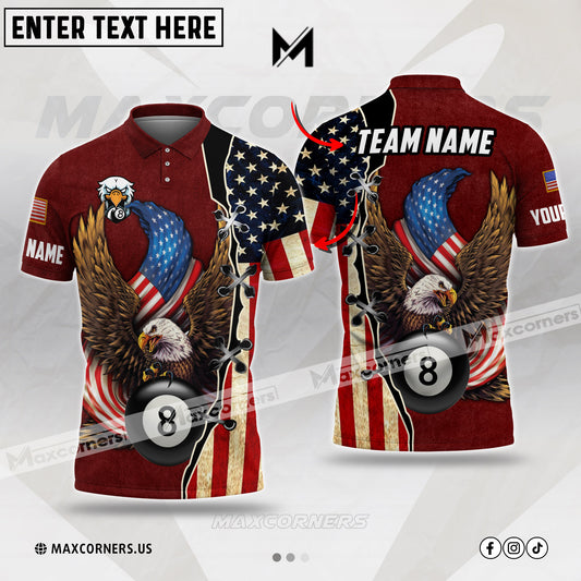 Maxcorners Billiard Ball 8 Eagle American Flag Pattern Multicolor Options Personalized Name, Team Name 3D Polo Shirt (4 Colors)