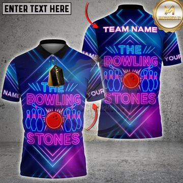Maxcorners The Bowling Stones With Neon Style Personalized Name 3D Unisex Shirt