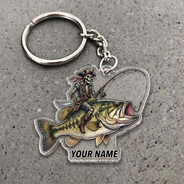 Maxcorners Largemouth Bass Fishing Pirate Skull Angler Personalized Name 3D Keychain And Ornament