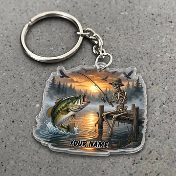 Maxcorners Largemouth Bass Fishing Skull Angler Haunted Lake Personalized Name 3D Keychain And Ornament