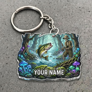 Maxcorners Largemouth Bass Fishing Skull Angler Haunted Forest Personalized Name 3D Keychain And Ornament