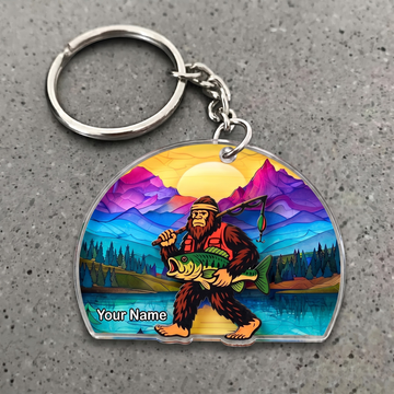 Maxcorners Largemouth Bass Fishing Bigfoot Angler Mountain Personalized Name 3D Keychain And Ornament