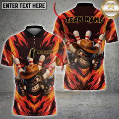 Maxcorners Flaming Cowboy Bowling Multicolor Customized Name, Team Name 3D Shirts