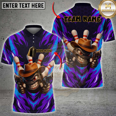 Maxcorners Flaming Cowboy Bowling Multicolor Customized Name, Team Name 3D Shirts