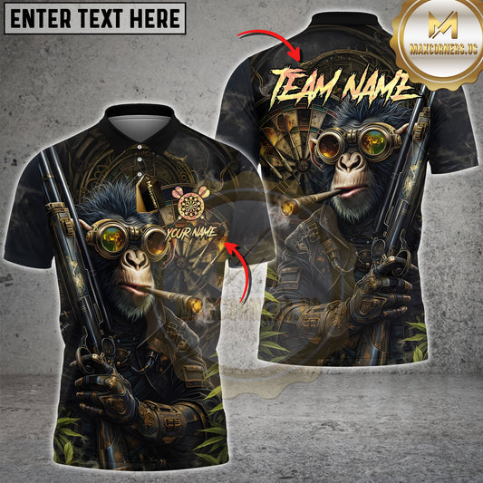 Maxcorners Darts Steampunk Monkey Gunner Smoking Cigar Personalized Name 3D Unisex Shirt