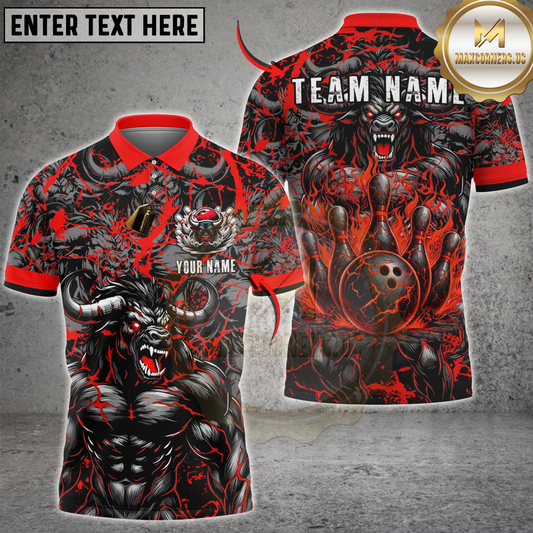 Maxcorners Bowling Minotaur Thunder Multicolor Customized Name, Team Name 3D Shirt (4 Colors)