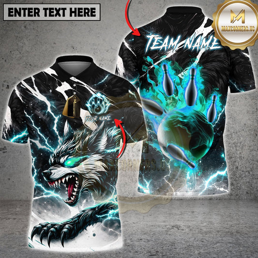 Maxcorners Bowling Neon Thunder Wolf Strike Design Multicolor Customized Name, Team Name 3D Shirt (4 Colors)