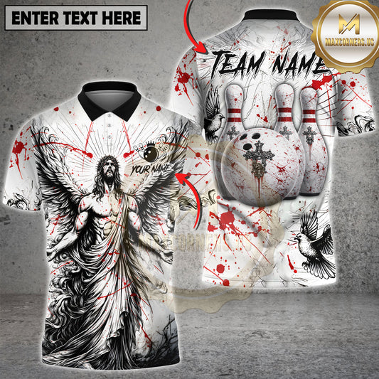 Maxcorners Bowling Angel Cross Splash Multicolor Customized Name, Team Name 3D Shirt (4 Colors)