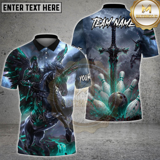 Maxcorners Bowling Dark Fantasy Knight Unicorn Sword Design Multicolor Customized Name, Team Name 3D Shirts