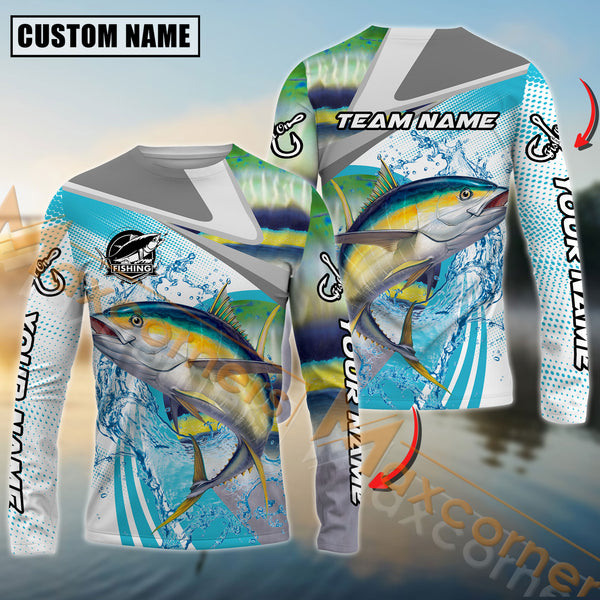 Maxcorners Tuna Fishing Blue Water Sport Jersey Personalized Name, Team Name Long Sleeve Shirt