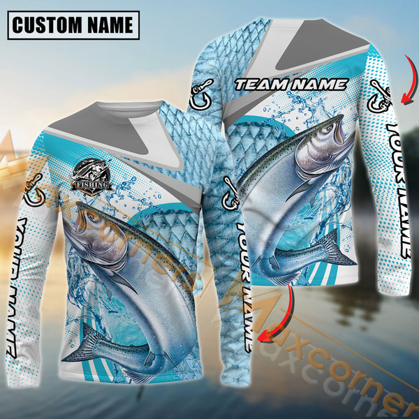 Maxcorners Chinook Fishing Blue Water Sport Jersey Personalized Name, Team Name Long Sleeve Shirt