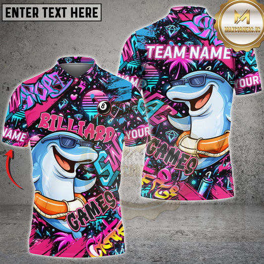 Maxcorners Billiard Graffiti Cool Dolphin 8 Ball Character Personalized Name 3D Unisex Shirt