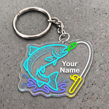 Maxcorners Salmon Fishing Neon Water Splash Personalized Name 3D Keychain And Ornament