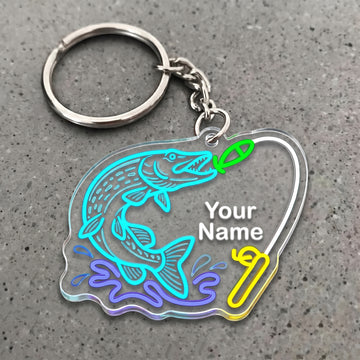Maxcorners Pike Fishing Neon Water Splash Personalized Name 3D Keychain And Ornament