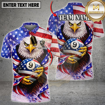 Maxcorners Billiards American Eagle USA Flag 9 Ball Personalized Name 3D Unisex Shirt