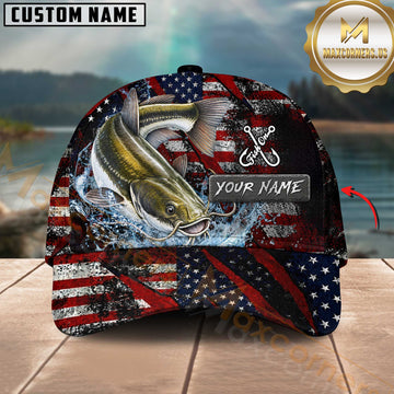 Maxcorners Catfish Fishing American Flag Personalized 3D Cap for Timmy Hughes