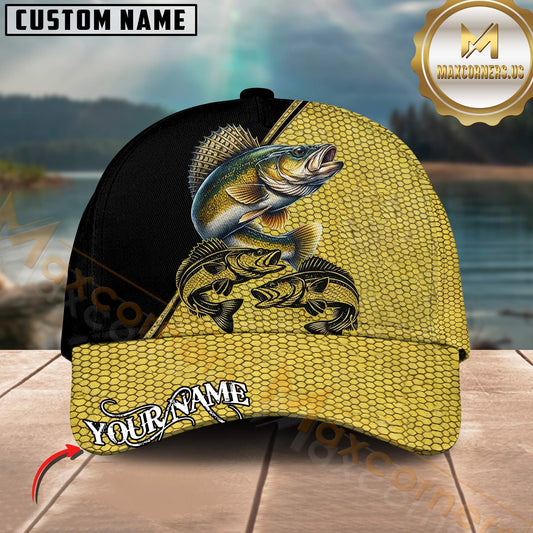 Maxcorners Fishing Bass Gold Scale Personalized 3D Cap