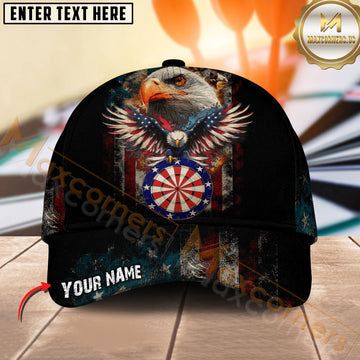 Maxcorners Darts Patriotic Bald Eagle Personalized Name Classic 3D Cap