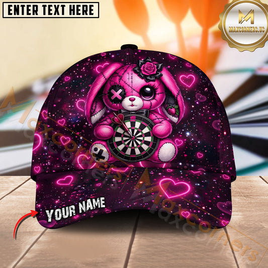 Maxcorners Darts Pink Heart Bunny Personalized Name Classic 3D Cap