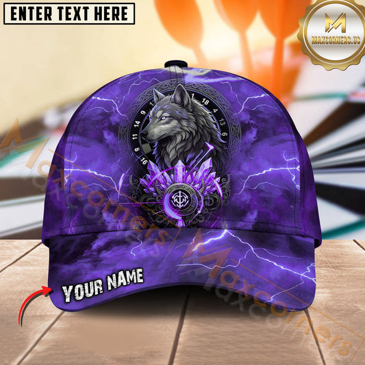 Maxcorners Darts Purple Lightning Wolf Personalized Name Classic 3D Cap