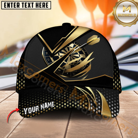 Maxcorners Darts Black Gold Target Personalized Name Classic 3D Cap