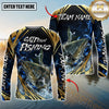 Maxcorners Fishing Blue Wave Gold Pattern Design Sun Protection Personalized Name, Team Name Long Sleeve Shirt