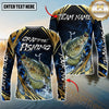 Maxcorners Fishing Blue Wave Gold Pattern Design Sun Protection Personalized Name, Team Name Long Sleeve Shirt
